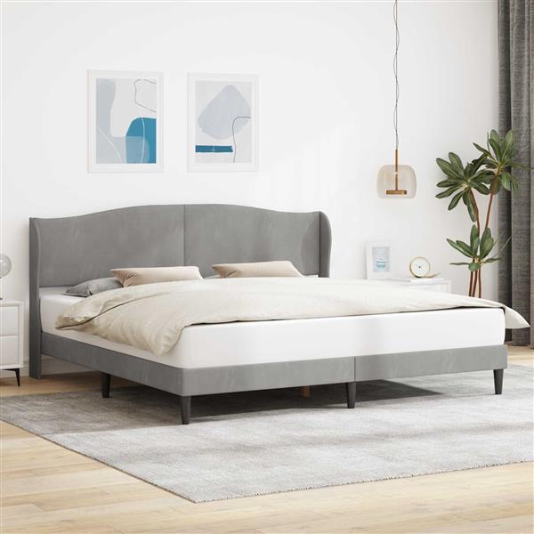Grote foto vidaxl bedframe met hoofdeinde lichtgrijs 180 x 200 cm fluweel antiek en kunst stoelen en banken