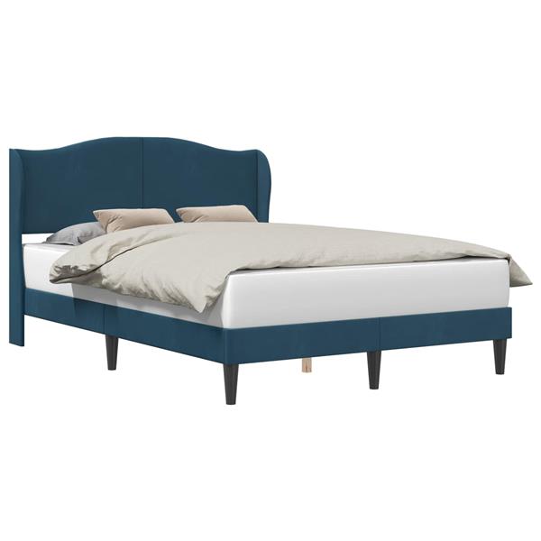Grote foto vidaxl bedframe met hoofdeinde blauw 140 x 200 cm fluweel antiek en kunst stoelen en banken