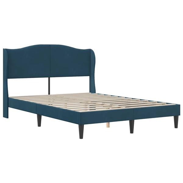 Grote foto vidaxl bedframe met hoofdeinde blauw 140 x 200 cm fluweel antiek en kunst stoelen en banken