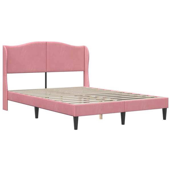Grote foto vidaxl bedframe met hoofdeinde roze 140 x 190 cm fluweel antiek en kunst stoelen en banken