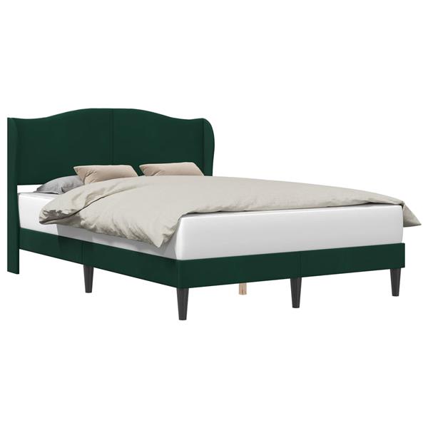 Grote foto vidaxl bedframe met hoofdeinde donkergroen 140 x 190 cm fluweel antiek en kunst stoelen en banken