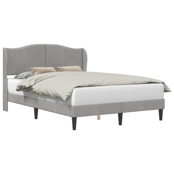 Grote foto vidaxl bedframe met hoofdeinde lichtgrijs 140 x 190 cm fluweel antiek en kunst stoelen en banken