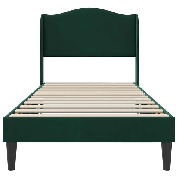 Grote foto vidaxl bedframe met hoofdeinde donkergroen 100 x 200 cm fluweel antiek en kunst stoelen en banken
