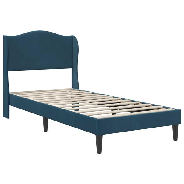 Grote foto vidaxl bedframe met hoofdeinde blauw 90 x 200 cm fluweel antiek en kunst stoelen en banken