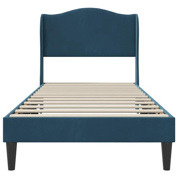 Grote foto vidaxl bedframe met hoofdeinde blauw 90 x 200 cm fluweel antiek en kunst stoelen en banken