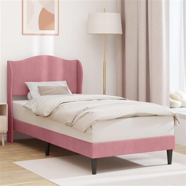 Grote foto vidaxl bedframe met hoofdeinde roze 90 x 200 cm fluweel antiek en kunst stoelen en banken
