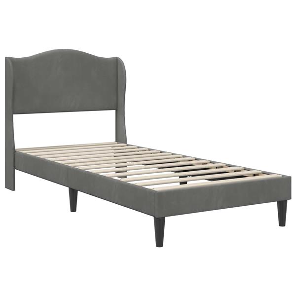 Grote foto vidaxl bedframe met hoofdeinde donkergrijs 90 x 200 cm fluweel antiek en kunst stoelen en banken