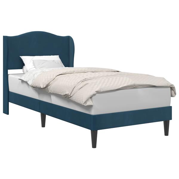 Grote foto vidaxl bedframe met hoofdeinde blauw 80 x 200 cm fluweel antiek en kunst stoelen en banken