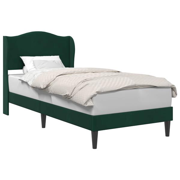 Grote foto vidaxl bedframe met hoofdeinde donkergroen 80 x 200 cm fluweel antiek en kunst stoelen en banken