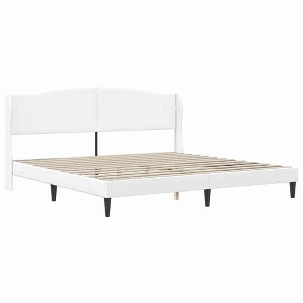 Grote foto vidaxl bedframe met hoofdeinde wit 200 x 200 cm kunstleer antiek en kunst stoelen en banken