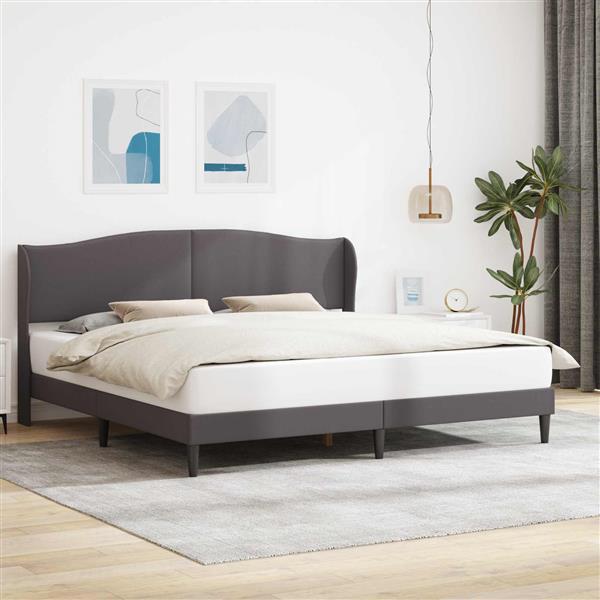 Grote foto vidaxl bedframe met hoofdeinde grijs 200 x 200 cm kunstleer antiek en kunst stoelen en banken