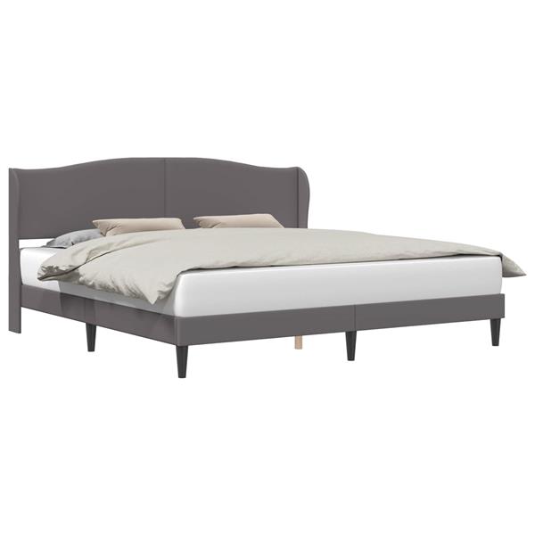 Grote foto vidaxl bedframe met hoofdeinde grijs 200 x 200 cm kunstleer antiek en kunst stoelen en banken