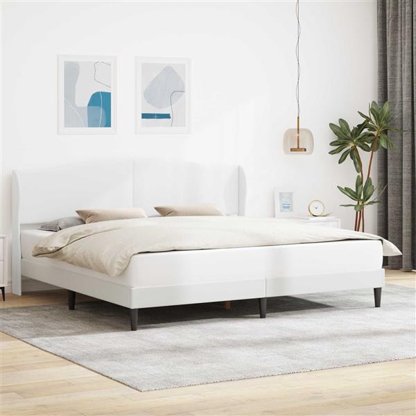 Grote foto vidaxl bedframe met hoofdeinde wit 180 x 200 cm kunstleer antiek en kunst stoelen en banken