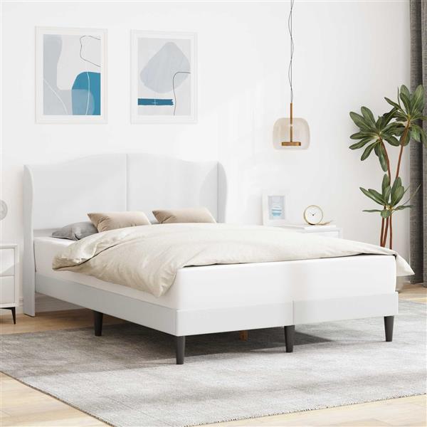 Grote foto vidaxl bedframe met hoofdeinde wit 120 x 200 cm kunstleer antiek en kunst stoelen en banken