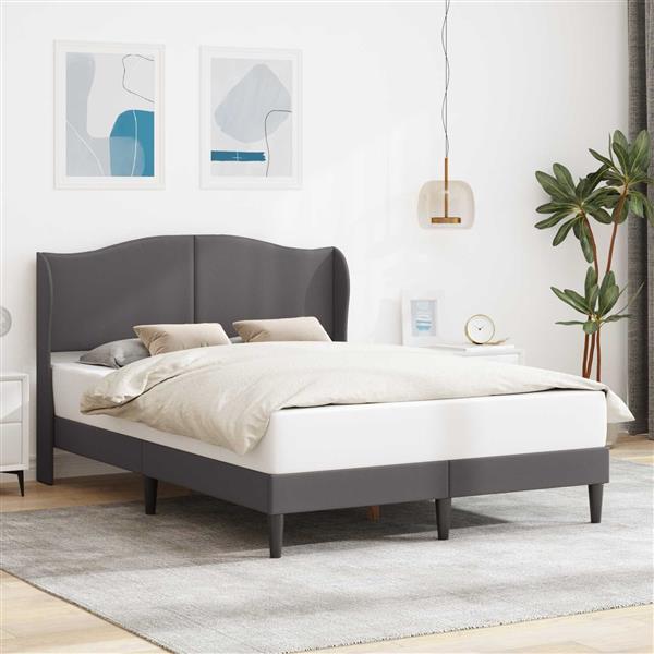 Grote foto vidaxl bedframe met hoofdeinde grijs 120 x 190 cm kunstleer antiek en kunst stoelen en banken