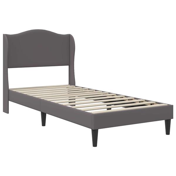 Grote foto vidaxl bedframe met hoofdeinde grijs 90 x 200 cm kunstleer antiek en kunst stoelen en banken