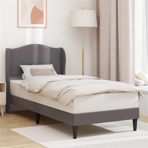 Grote foto vidaxl bedframe met hoofdeinde grijs 80 x 200 cm kunstleer antiek en kunst stoelen en banken