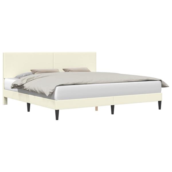 Grote foto vidaxl bedframe met hoofdeinde cr mekleurig 200 x 200 cm katoen stof antiek en kunst stoelen en banken
