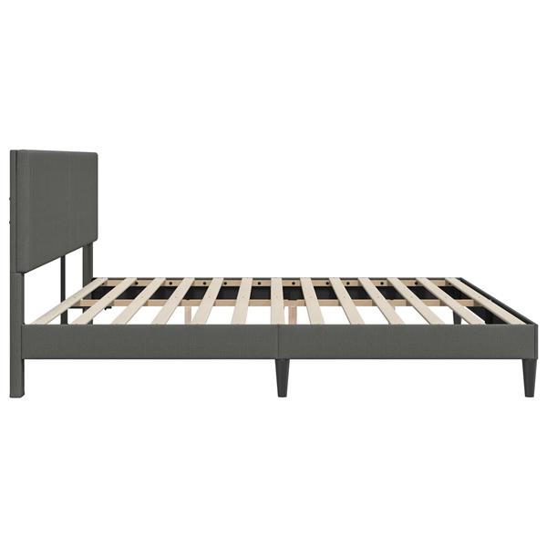 Grote foto vidaxl bedframe met hoofdeinde donkergrijs 180 x 200 cm katoen stof antiek en kunst stoelen en banken