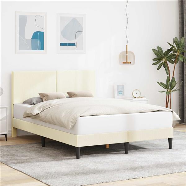 Grote foto vidaxl bedframe met hoofdeinde cr mekleurig 120 x 190 cm katoen stof antiek en kunst stoelen en banken