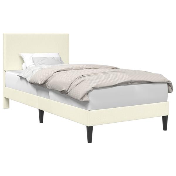 Grote foto vidaxl bedframe met hoofdeinde cr mekleurig 100 x 200 cm katoen stof antiek en kunst stoelen en banken