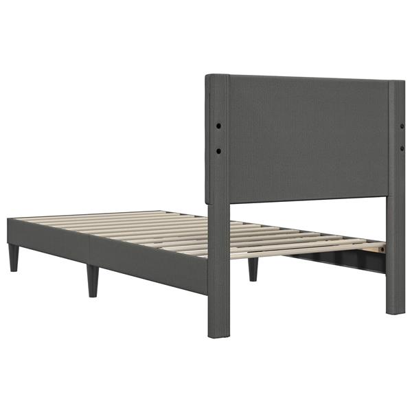 Grote foto vidaxl bedframe met hoofdeinde donkergrijs 90 x 190 cm katoen stof antiek en kunst stoelen en banken