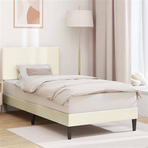 Grote foto vidaxl bedframe met hoofdeinde cr mekleurig 80 x 200 cm katoen stof antiek en kunst stoelen en banken