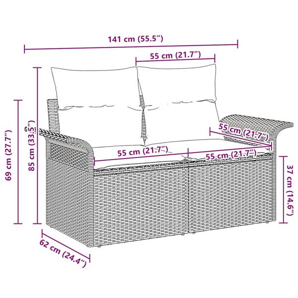 Grote foto vidaxl tuinbank met kussen 141 x 62 x 69 cm poly rattan tuin en terras tuinmeubelen