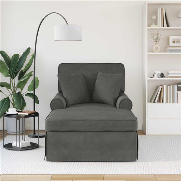 Grote foto vidaxl chaise lounge met rok met kussen 3 pcs donkergrijs katoen stof huis en inrichting bankstellen