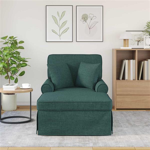 Grote foto vidaxl chaise lounge met rok met kussen 3 pcs donkergroen stof huis en inrichting bankstellen