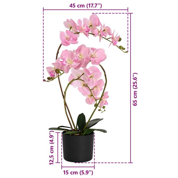 Grote foto vidaxl kunstorchidee met pot roze 45 x 15 x 65 cm stof pe en peva tuin en terras sierplanten