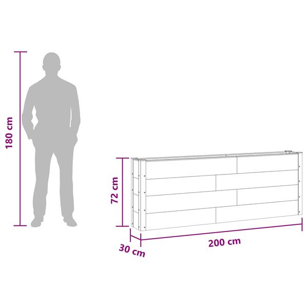 Grote foto vidaxl verhoogde plantenbak zwart 200 x 30 x 72 cm wpc en aluminium tuin en terras overige tuin en terras