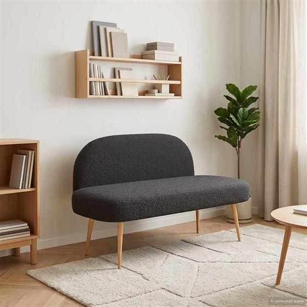 Grote foto vidaxl beklede bank met rugleuning zwart 110 x 60 x 76 cm boucl huis en inrichting overige huis en inrichting