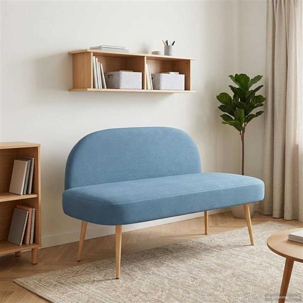 Grote foto vidaxl beklede bank met rugleuning blauw 110 x 60 x 76 cm katoen stof huis en inrichting overige huis en inrichting