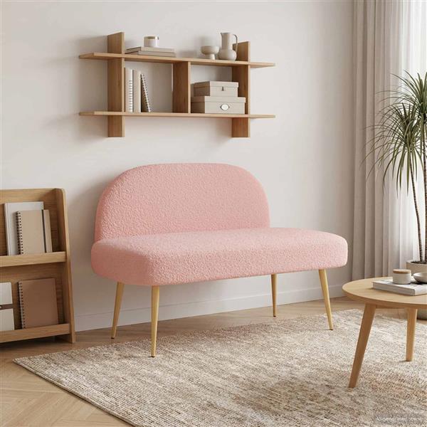 Grote foto vidaxl beklede bank met rugleuning roze 110 x 60 x 76 cm boucl huis en inrichting overige huis en inrichting