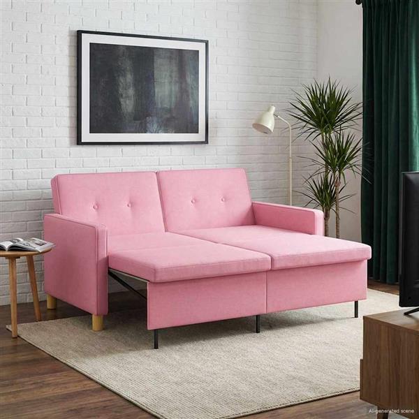 Grote foto vidaxl uittrekbare slaapbank roze stof huis en inrichting bankstellen
