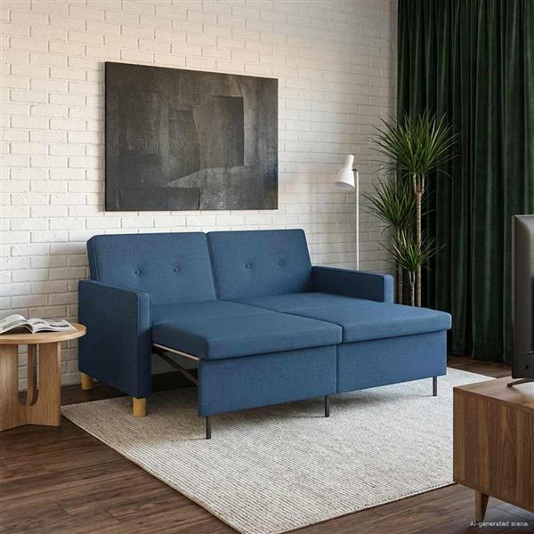 Grote foto vidaxl uittrekbare slaapbank blauw stof huis en inrichting bankstellen