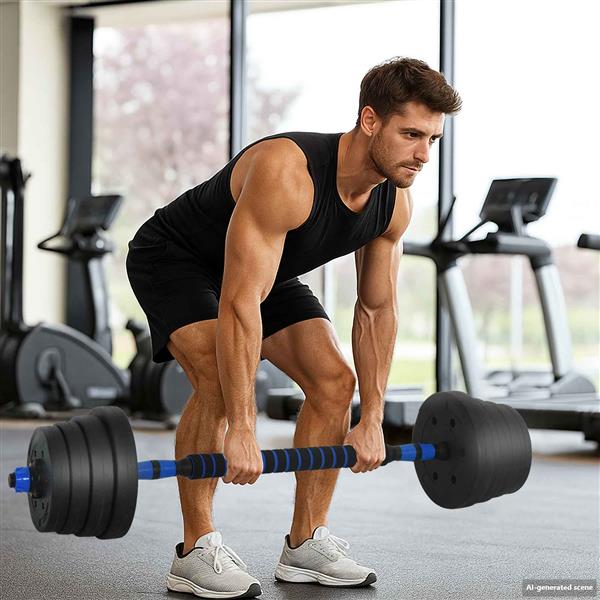 Grote foto vidaxl 2 in 1 halter barbell set 30 kg zwart en blauw sport en fitness fitness