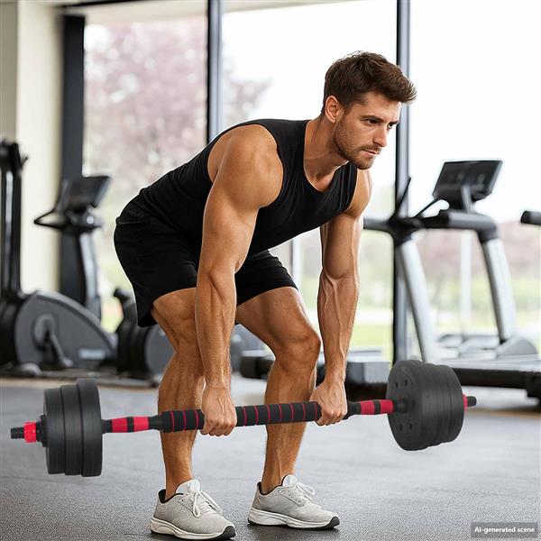 Grote foto vidaxl 2 in 1 halter barbell set 20 kg zwart en rood sport en fitness fitness
