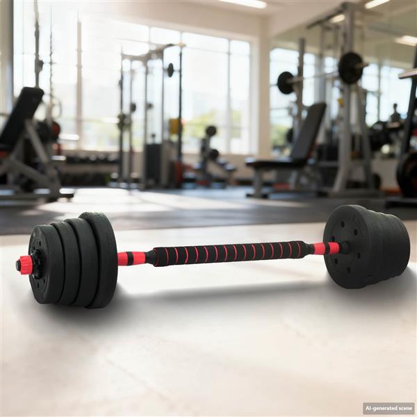 Grote foto vidaxl 2 in 1 halter barbell set 30 kg zwart en rood sport en fitness fitness
