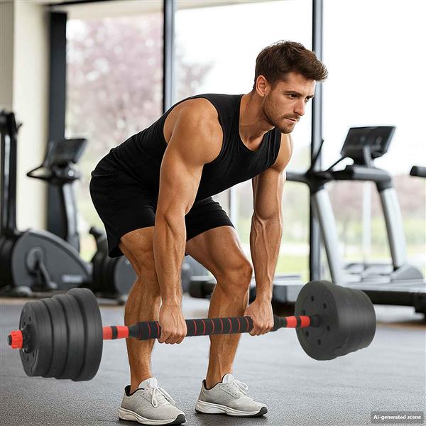Grote foto vidaxl 2 in 1 halter barbell set 30 kg zwart en rood sport en fitness fitness