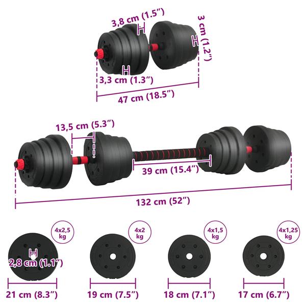 Grote foto vidaxl 2 in 1 halter barbell set 30 kg zwart en rood sport en fitness fitness