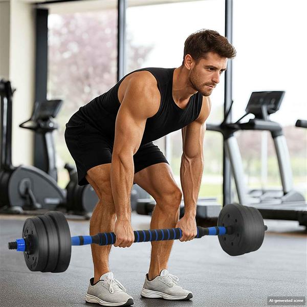 Grote foto vidaxl 2 in 1 halter barbell set 20 kg zwart en blauw sport en fitness fitness