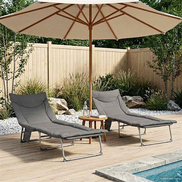 Grote foto vidaxl opvouwbare zonnebed met kussen 2 pcs antracietkleurig tuin en terras tuinmeubelen