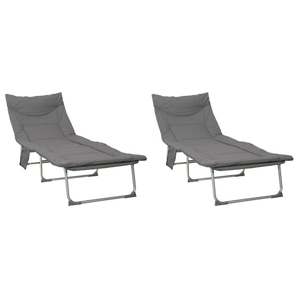 Grote foto vidaxl opvouwbare zonnebed met kussen 2 pcs antracietkleurig tuin en terras tuinmeubelen