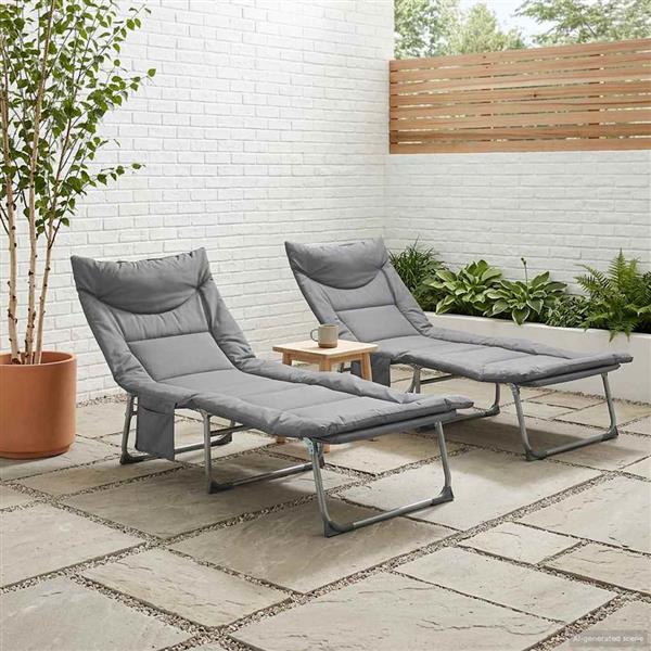 Grote foto vidaxl opvouwbare zonnebed met kussen 2 pcs antracietkleurig tuin en terras tuinmeubelen