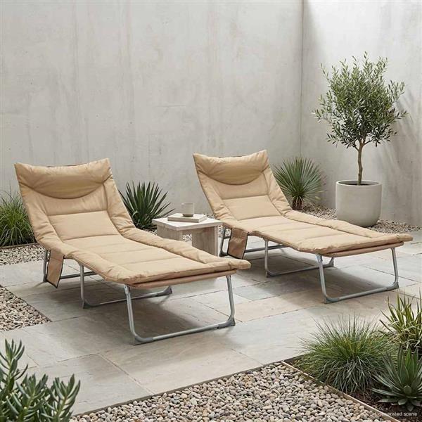 Grote foto vidaxl opvouwbare zonnebed met kussen 2 pcs beige tuin en terras tuinmeubelen
