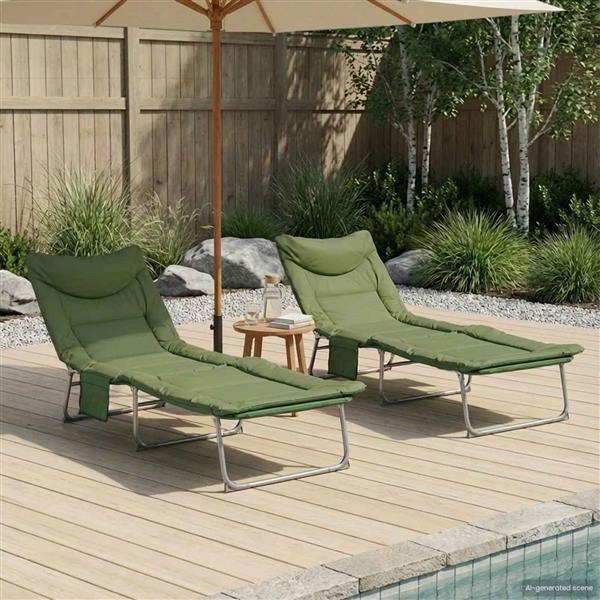 Grote foto vidaxl opvouwbare zonnebed met kussen 2 pcs donkergroen tuin en terras tuinmeubelen