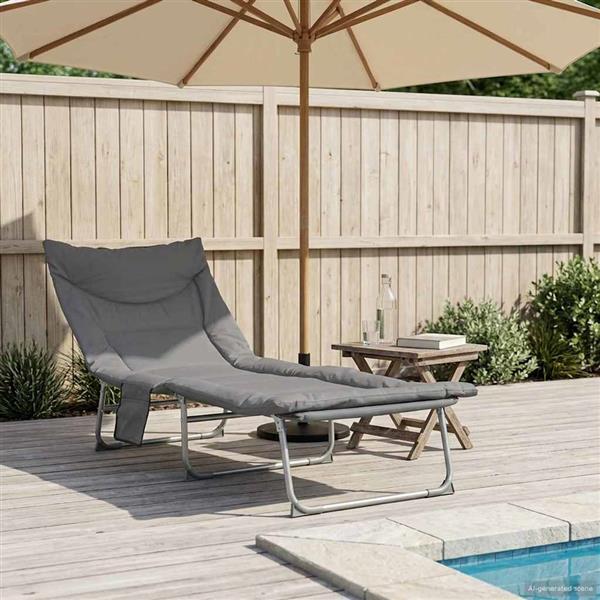 Grote foto vidaxl opvouwbare zonnebed met kussen antracietkleurig tuin en terras tuinmeubelen