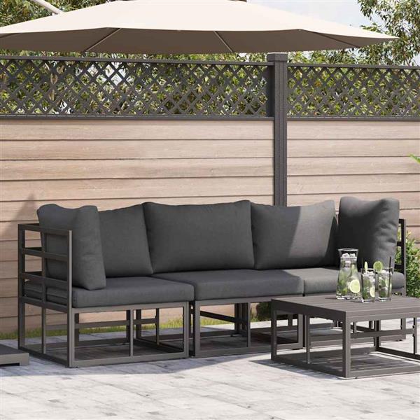 Grote foto vidaxl buitenmeubilair met kussen 3 stuk zwart en anthraciet metaal tuin en terras tuinmeubelen